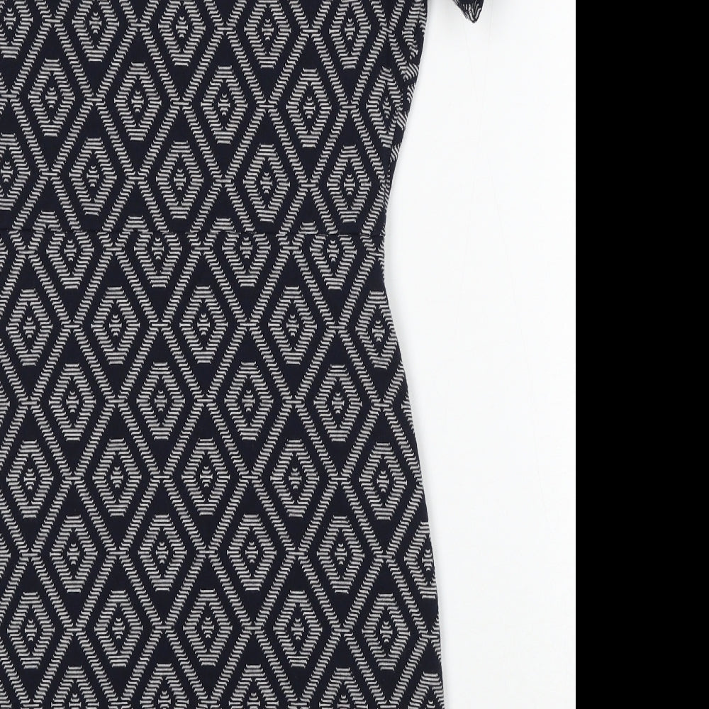 NEXT Womens Blue Geometric Polyester Bodycon Size 10 Round Neck