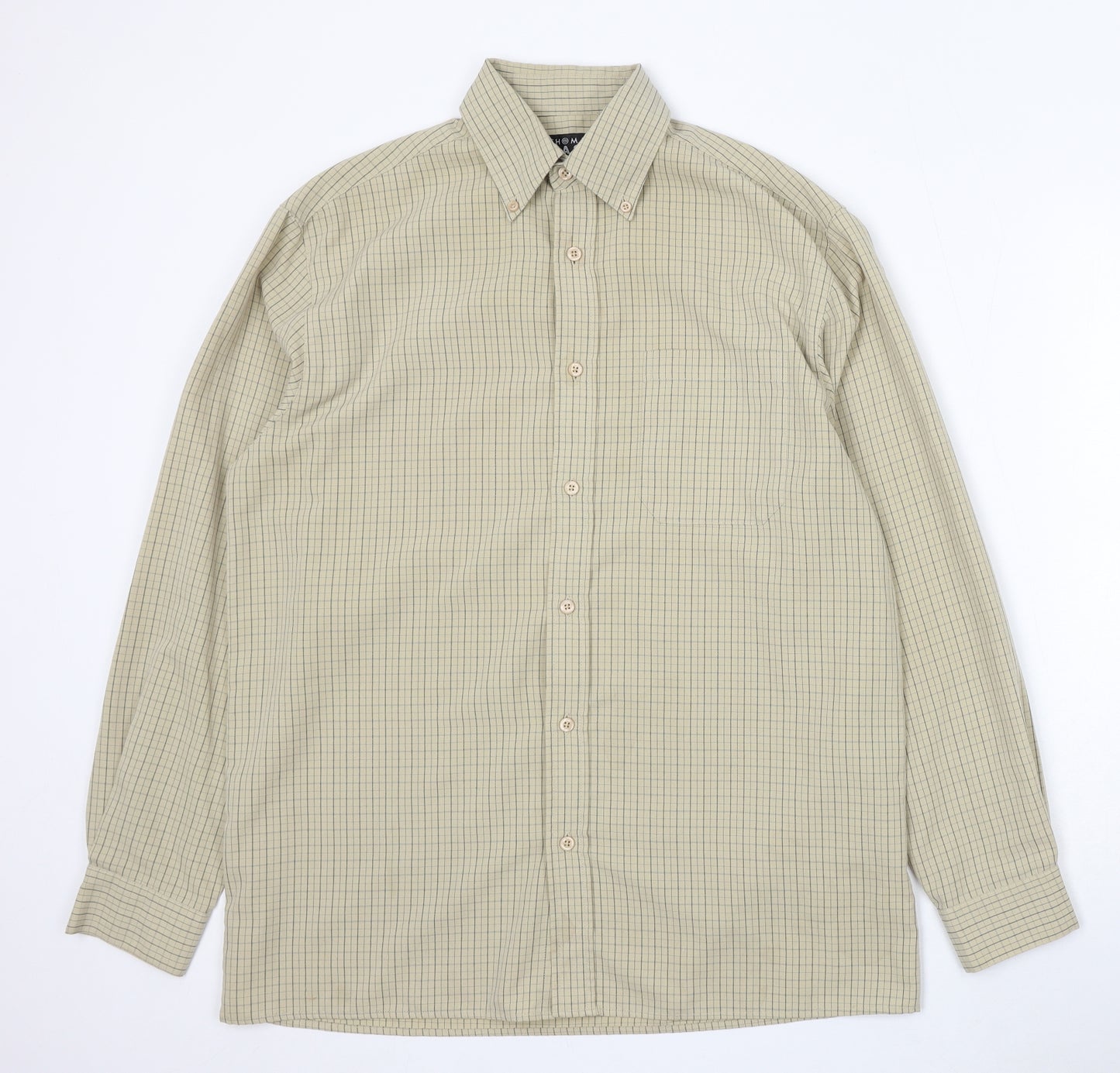 Thomas Nash Mens Beige Check Cotton Button-Up Size M Collared Button