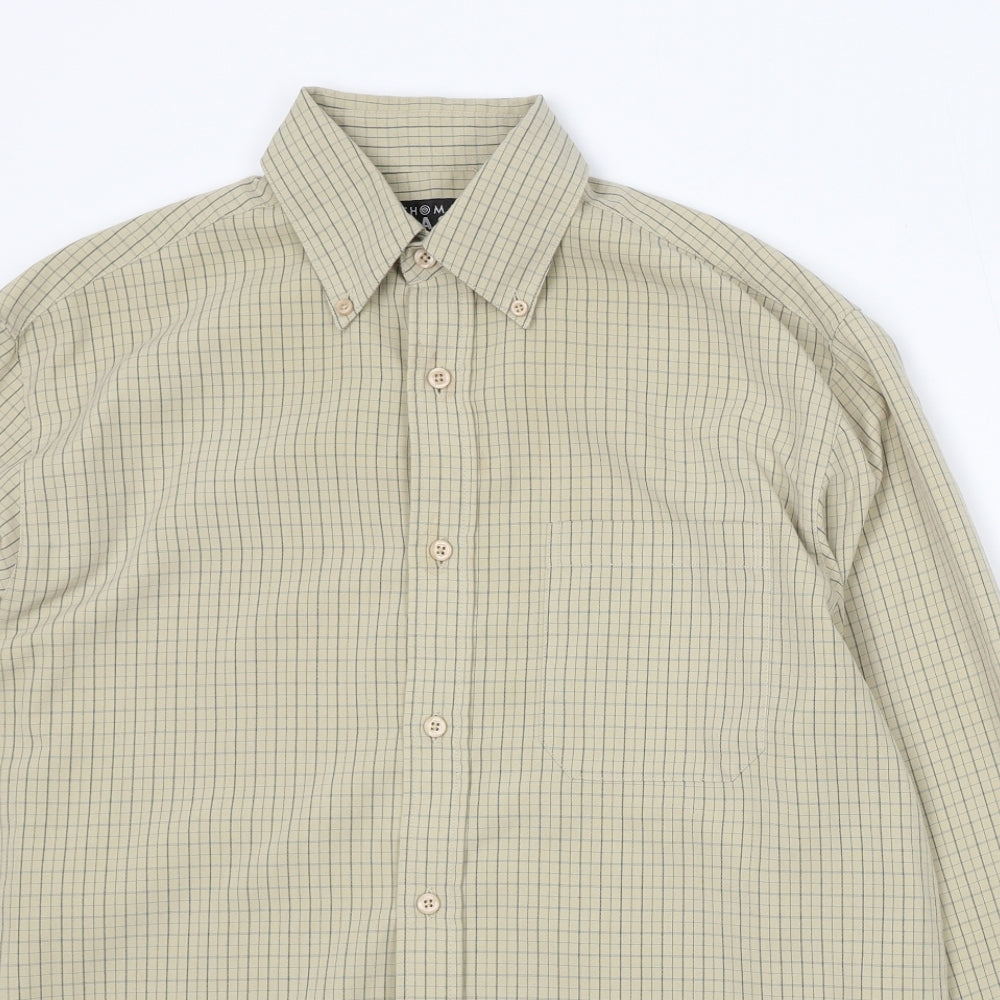 Thomas Nash Mens Beige Check Cotton Button-Up Size M Collared Button