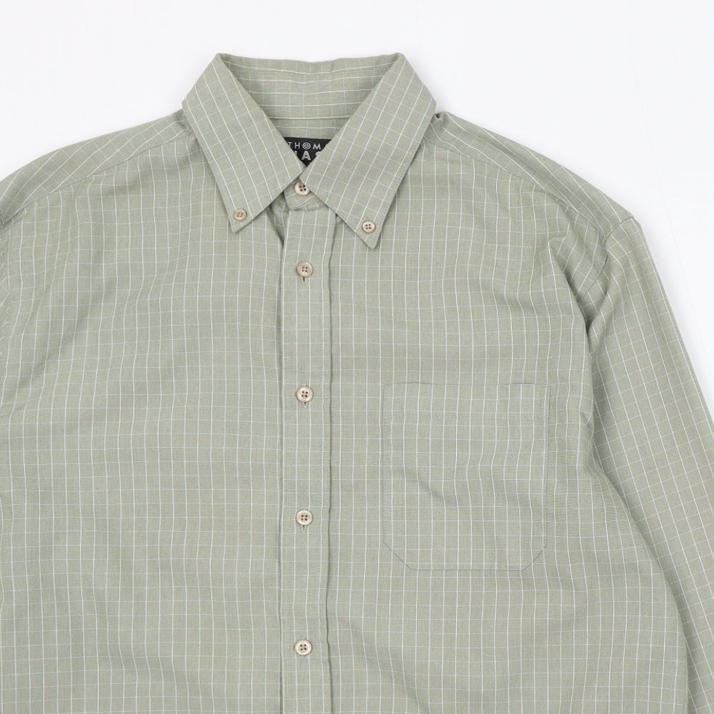 Thomas Nash Mens Green Check Cotton Button-Up Size M Collared Button