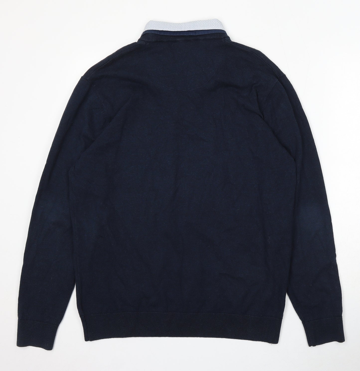 NEXT Mens Blue Collared Acrylic Pullover Jumper Size L - Built in Shirt Collar