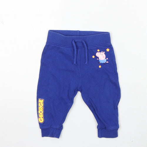 Peppa Pig Girls Blue Cotton Jogger Trousers Size 6-9 Months Drawstring - George