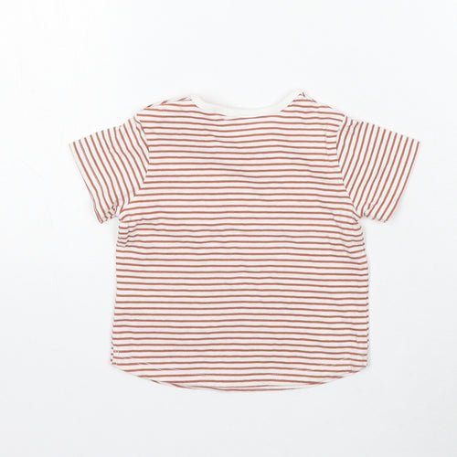 TU Boys White Striped Cotton Basic T-Shirt Size 6-9 Months Round Neck Snap - Wild One!