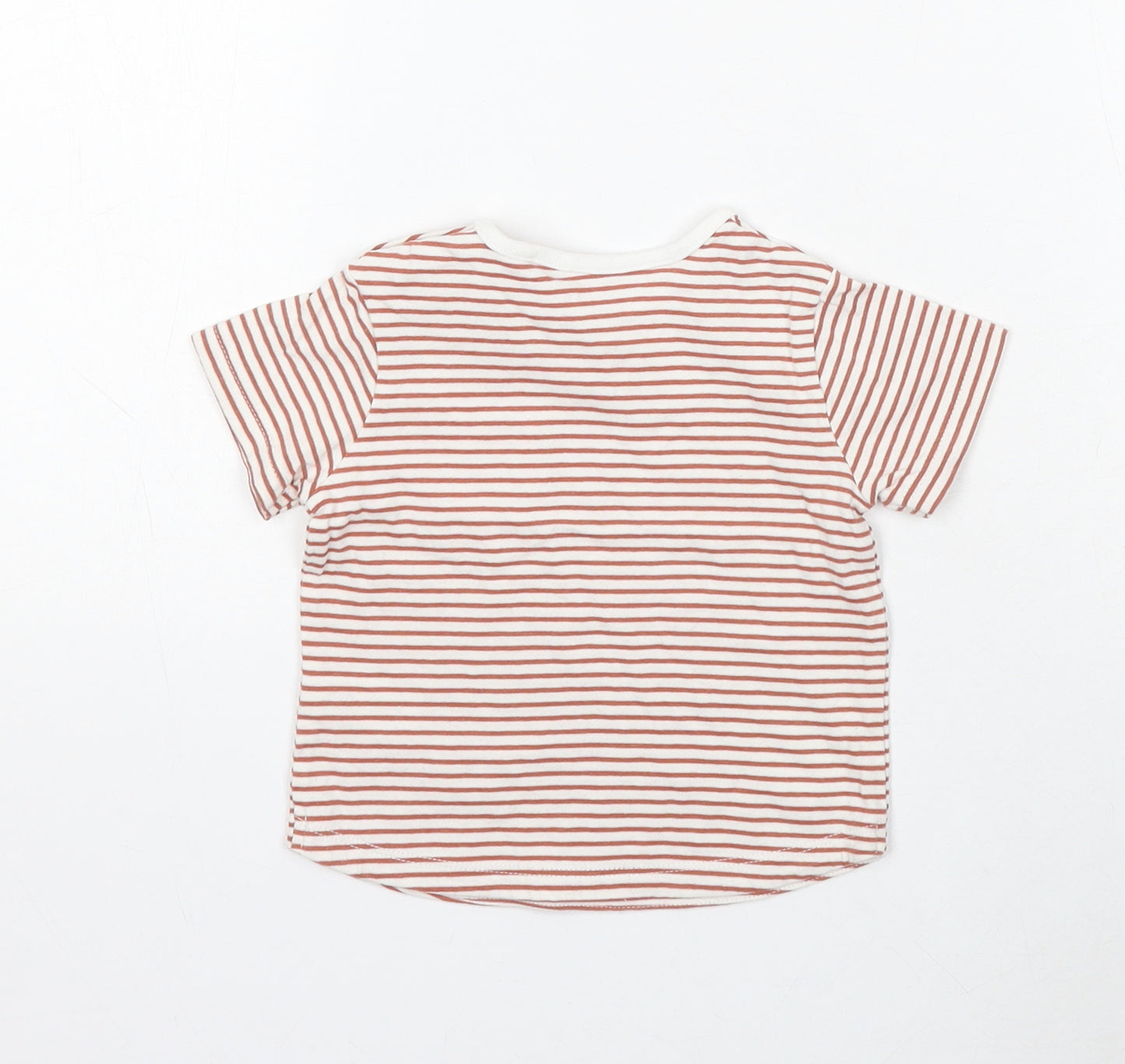 TU Boys White Striped Cotton Basic T-Shirt Size 6-9 Months Round Neck Snap - Wild One!