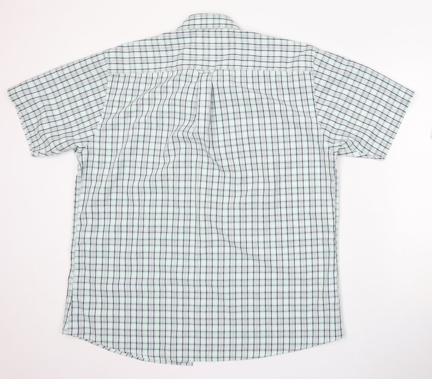 Lincoln Mens Green Check Polyester Button-Up Size L Collared Button