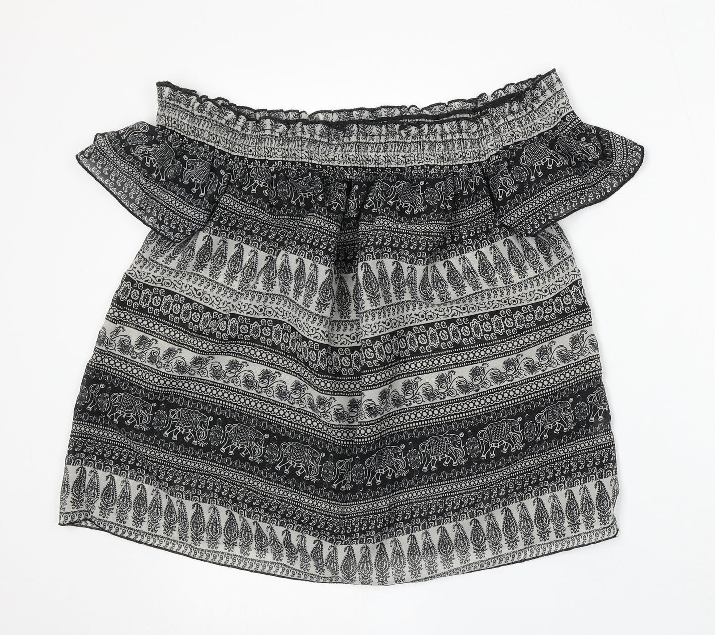 Atmosphere Womens Black Geometric Viscose Basic Blouse Size 12 Off the Shoulder