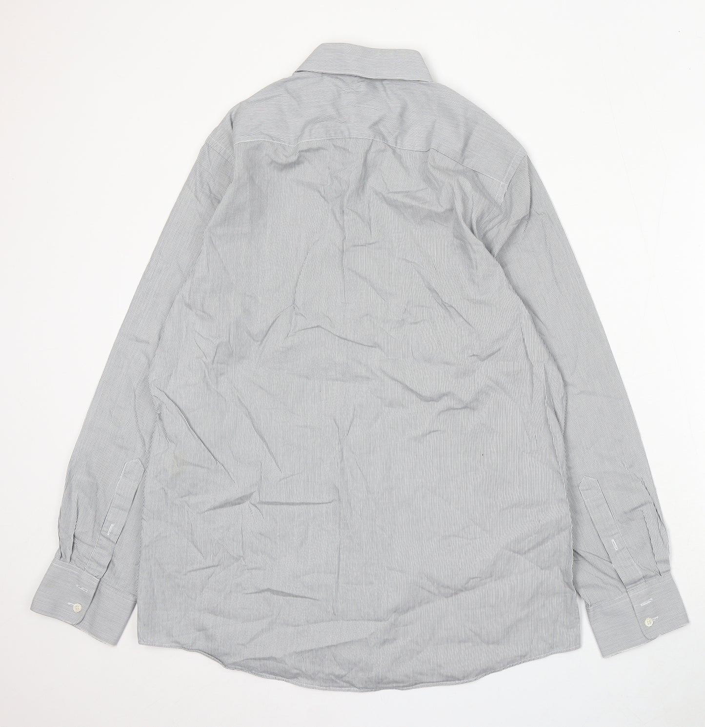 Van Heusen Mens Blue Striped Cotton Dress Shirt Size 16 Collared Button