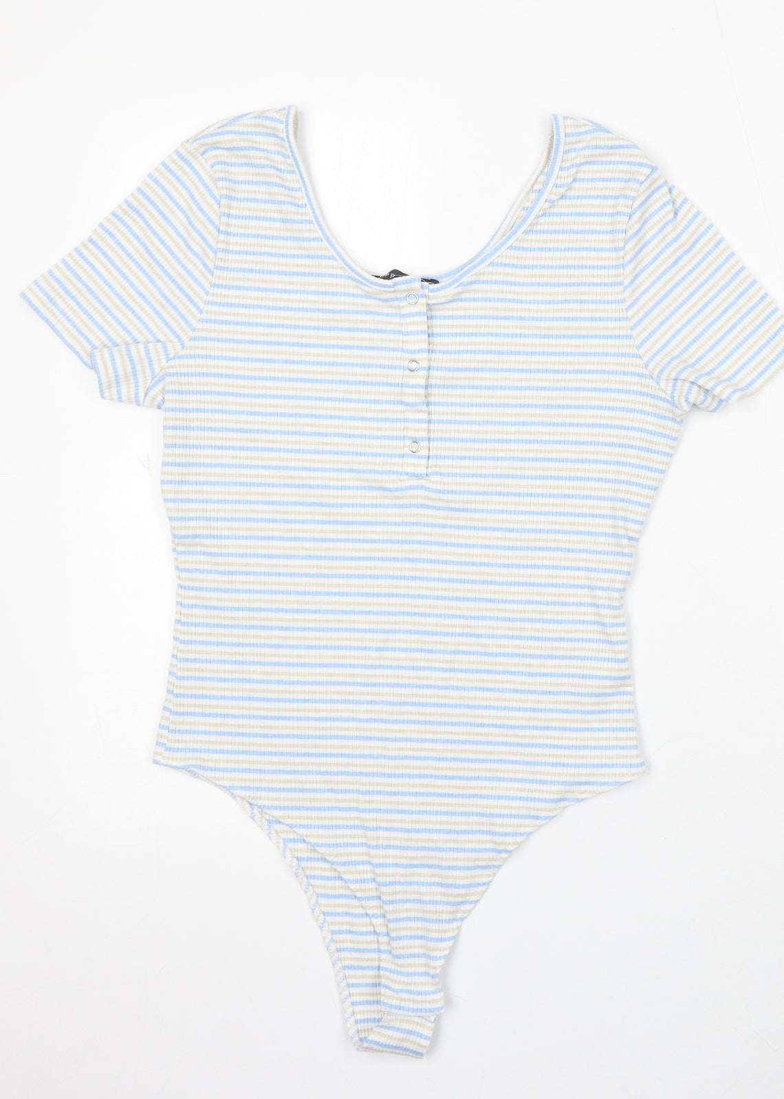 Primark Womens Blue Striped Cotton Bodysuit One-Piece Size 12 Snap