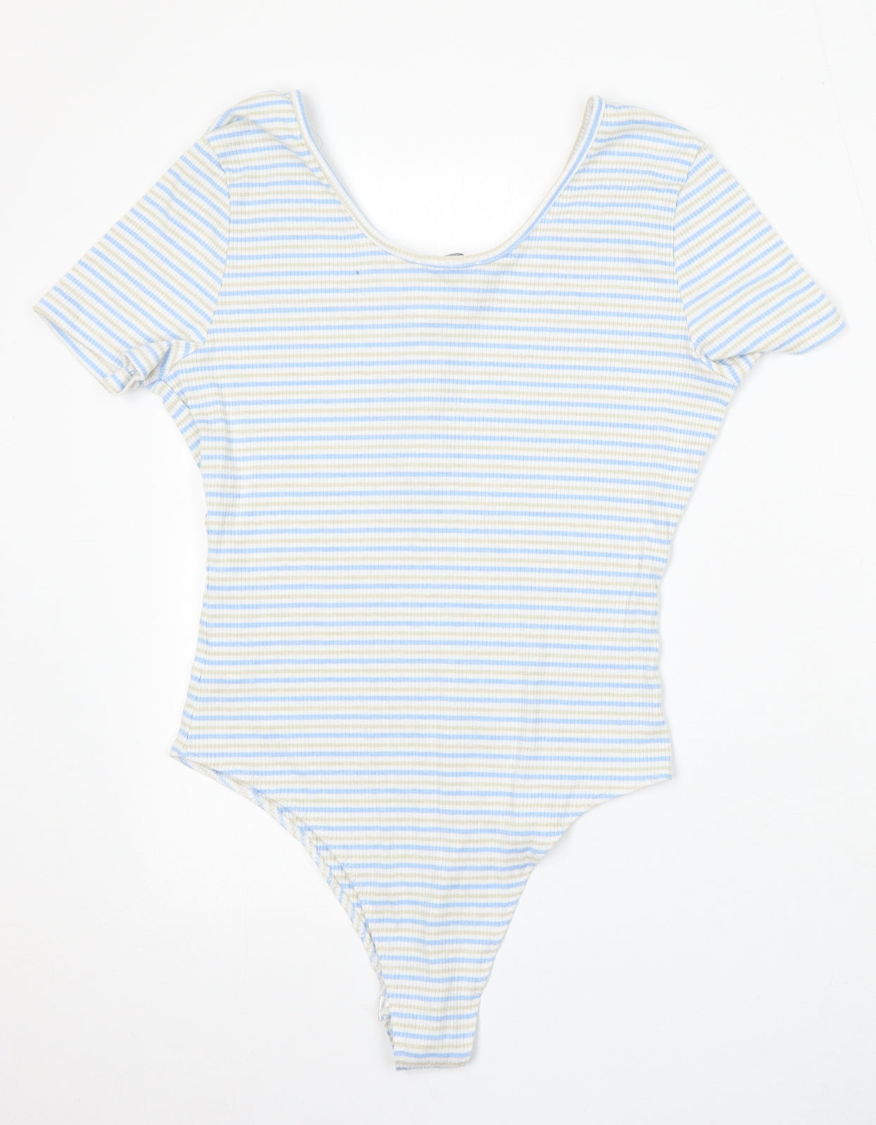 Primark Womens Blue Striped Cotton Bodysuit One-Piece Size 12 Snap