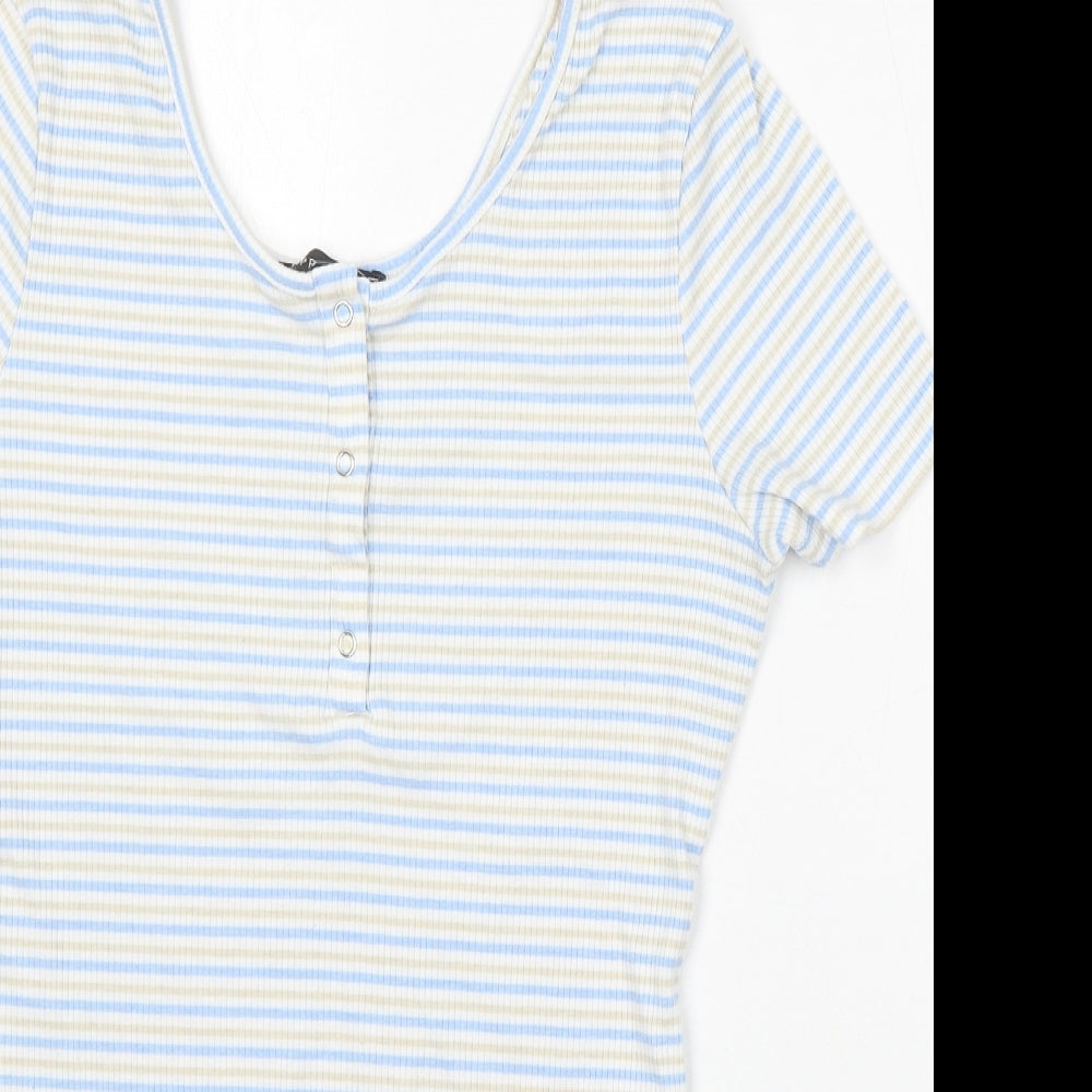 Primark Womens Blue Striped Cotton Bodysuit One-Piece Size 12 Snap