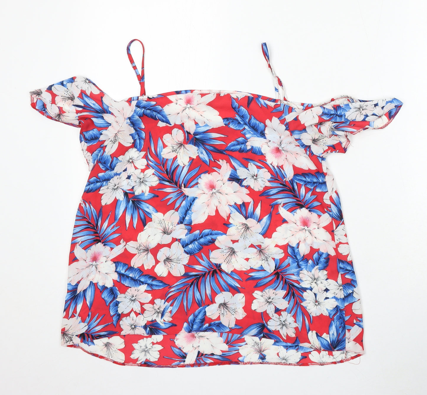New Look Womens Red Floral Polyester Basic Blouse Size 10 Square Neck