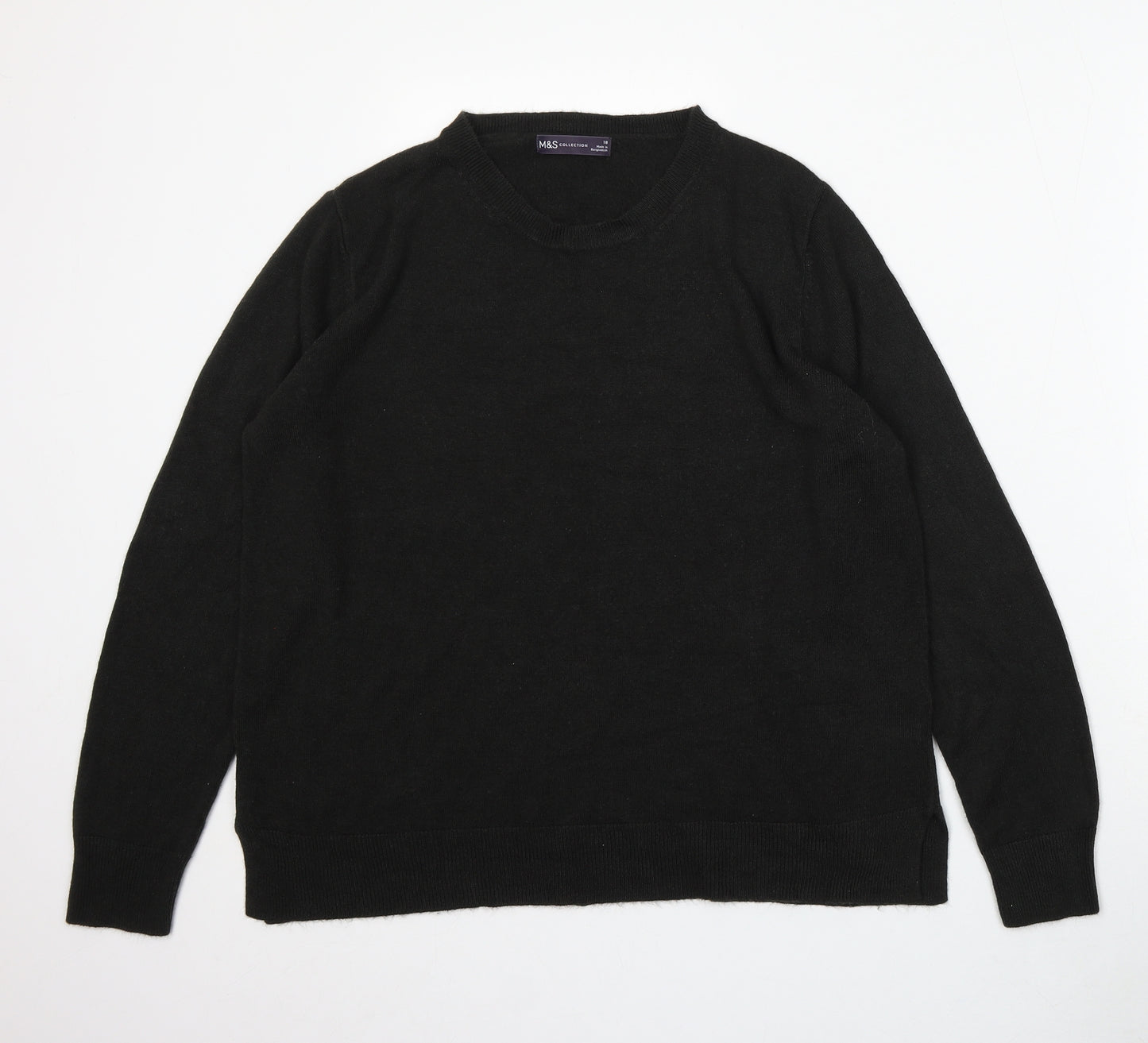 Marks and Spencer Womens Black Round Neck Acrylic Pullover Jumper Size 18