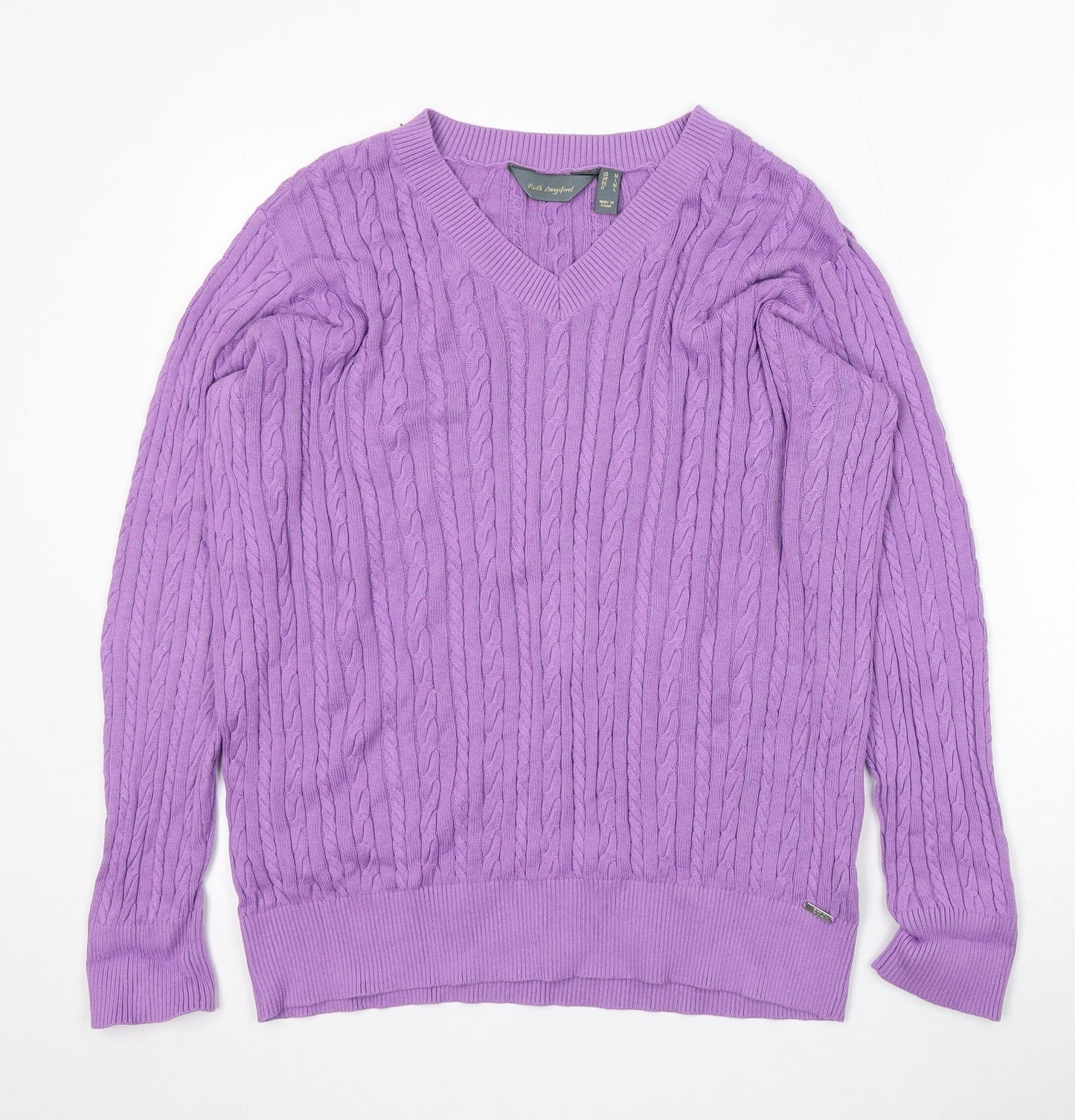 Ruth Langford Womens Purple V-Neck Acrylic Pullover Jumper Size L