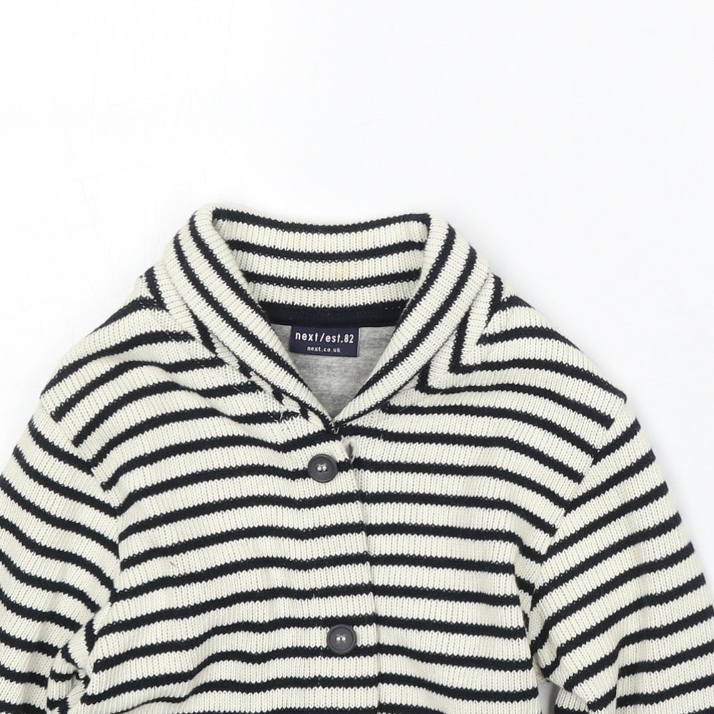 NEXT Boys White Collared Striped Acrylic Cardigan Jumper Size 2-3 Years Button