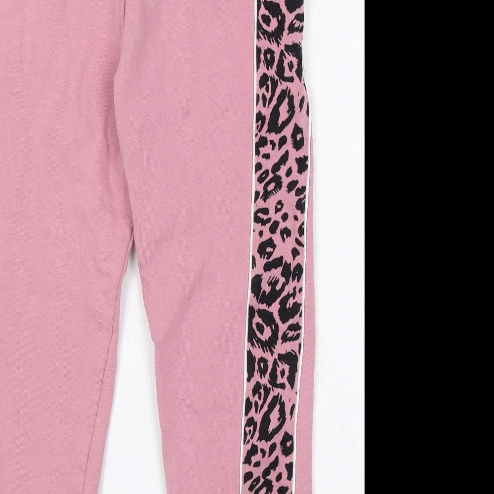 NEXT Girls Pink Animal Print Cotton Jogger Trousers Size 7 Years Regular Drawstring - Leopard Print