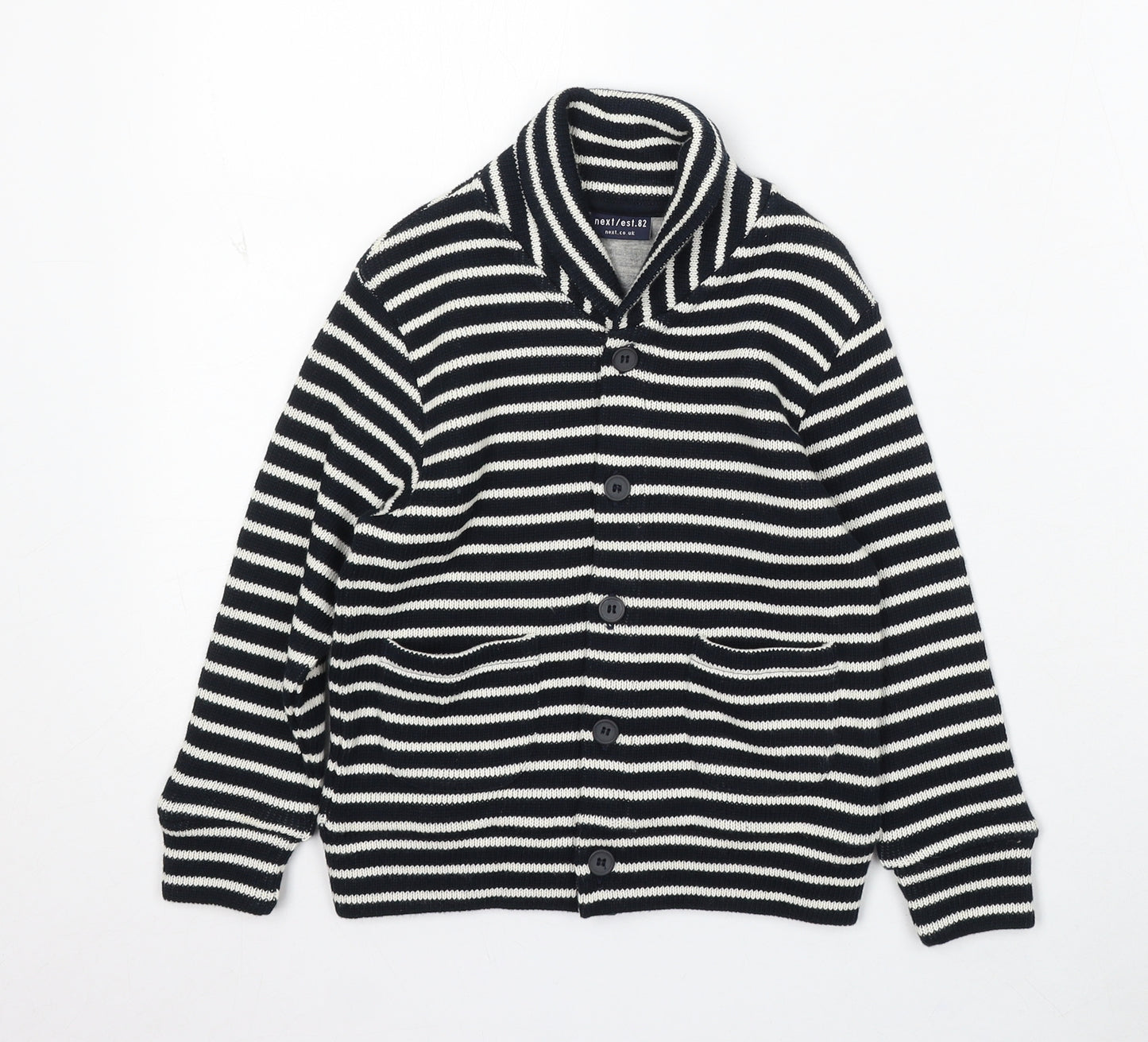 NEXT Boys Blue Roll Neck Striped Acrylic Cardigan Jumper Size 3-4 Years Button
