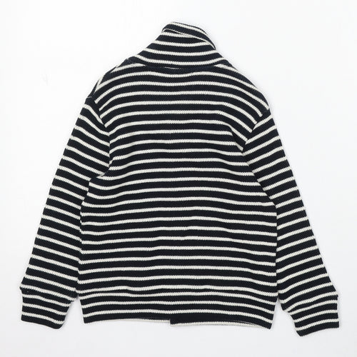 NEXT Boys Blue Roll Neck Striped Acrylic Cardigan Jumper Size 3-4 Years Button