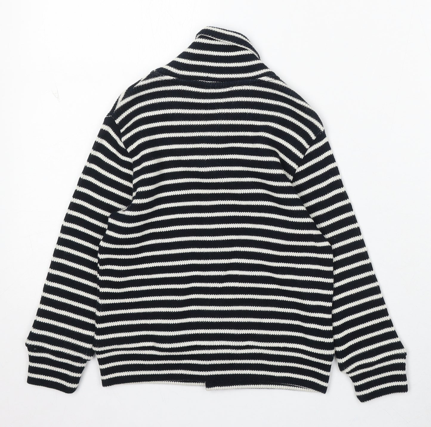 NEXT Boys Blue Roll Neck Striped Acrylic Cardigan Jumper Size 3-4 Years Button