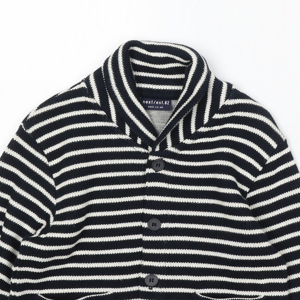 NEXT Boys Blue Roll Neck Striped Acrylic Cardigan Jumper Size 3-4 Years Button