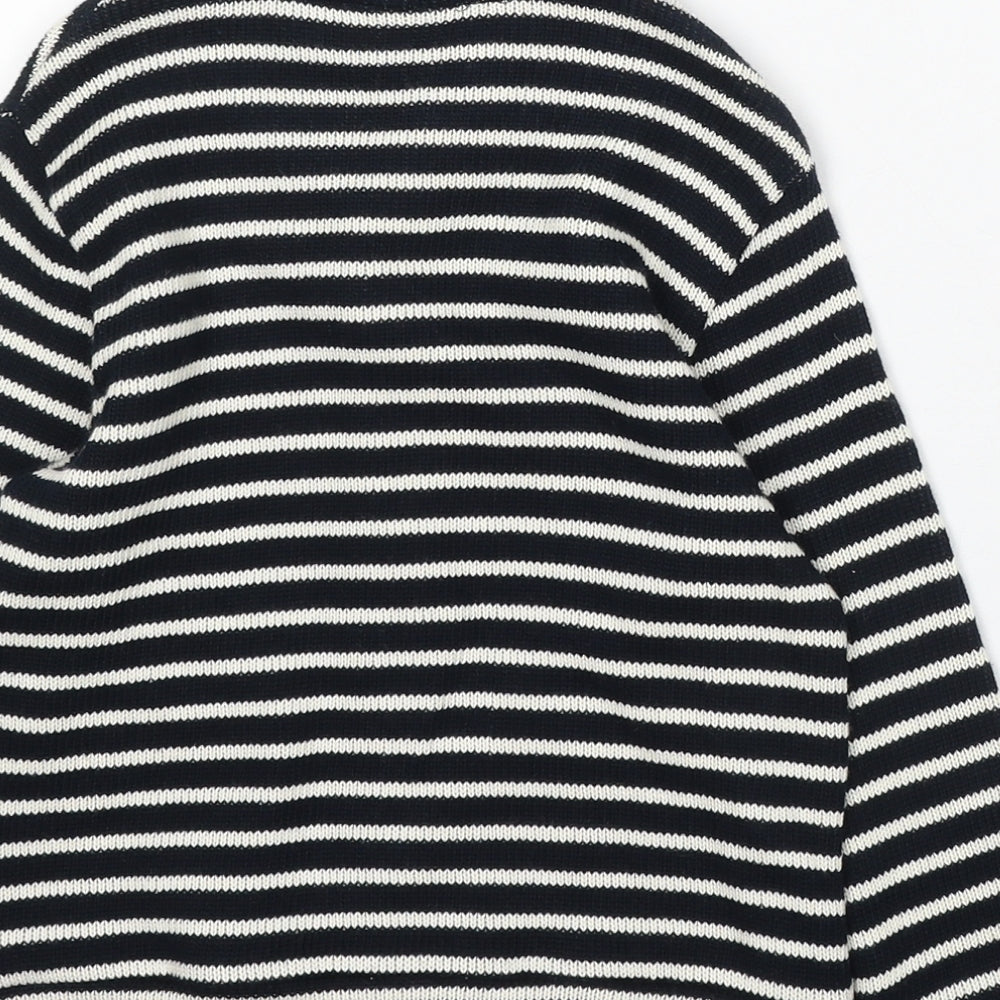 NEXT Boys Blue Roll Neck Striped Acrylic Cardigan Jumper Size 3-4 Years Button