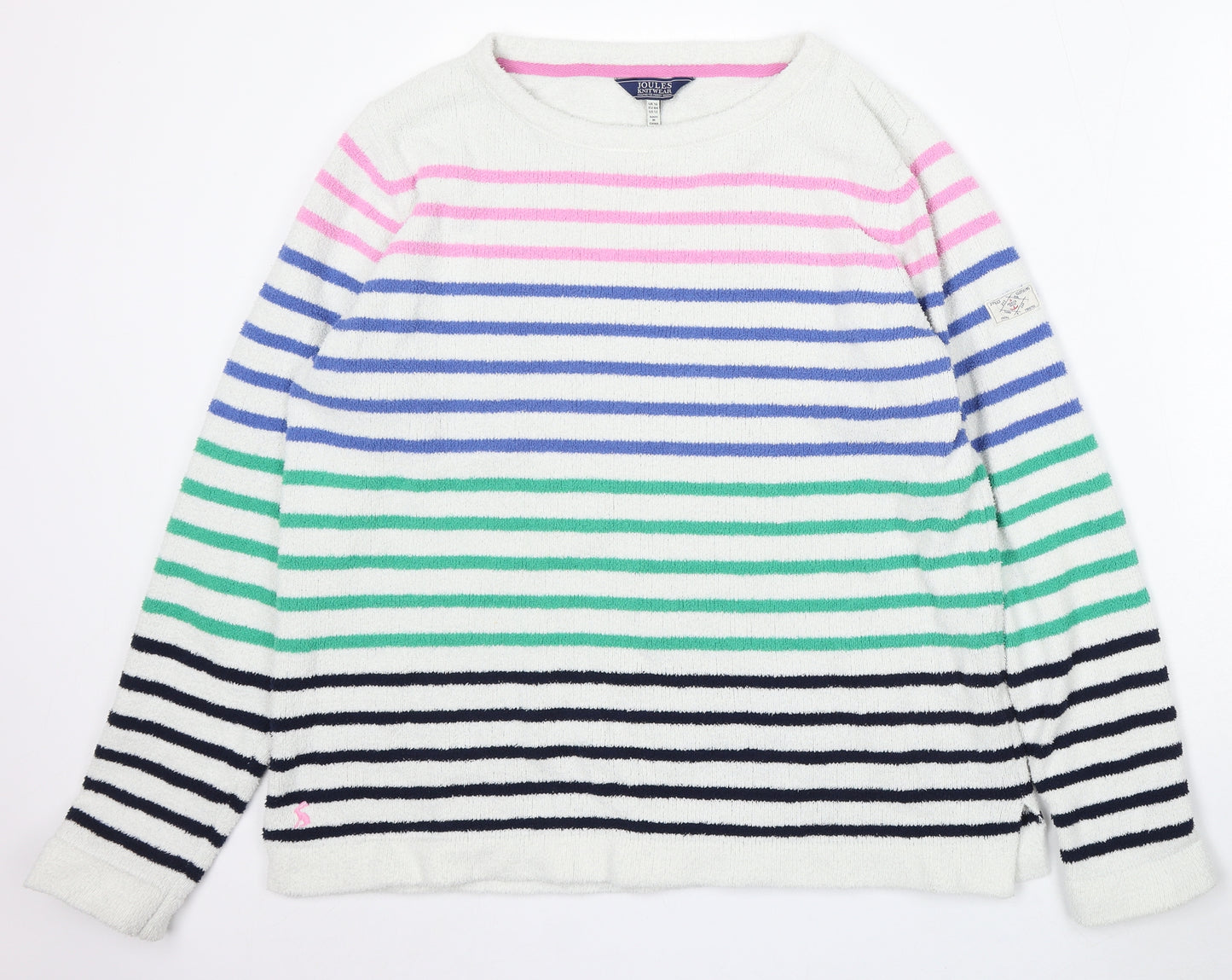 Joules Womens White Round Neck Striped Cotton Pullover Jumper Size 16