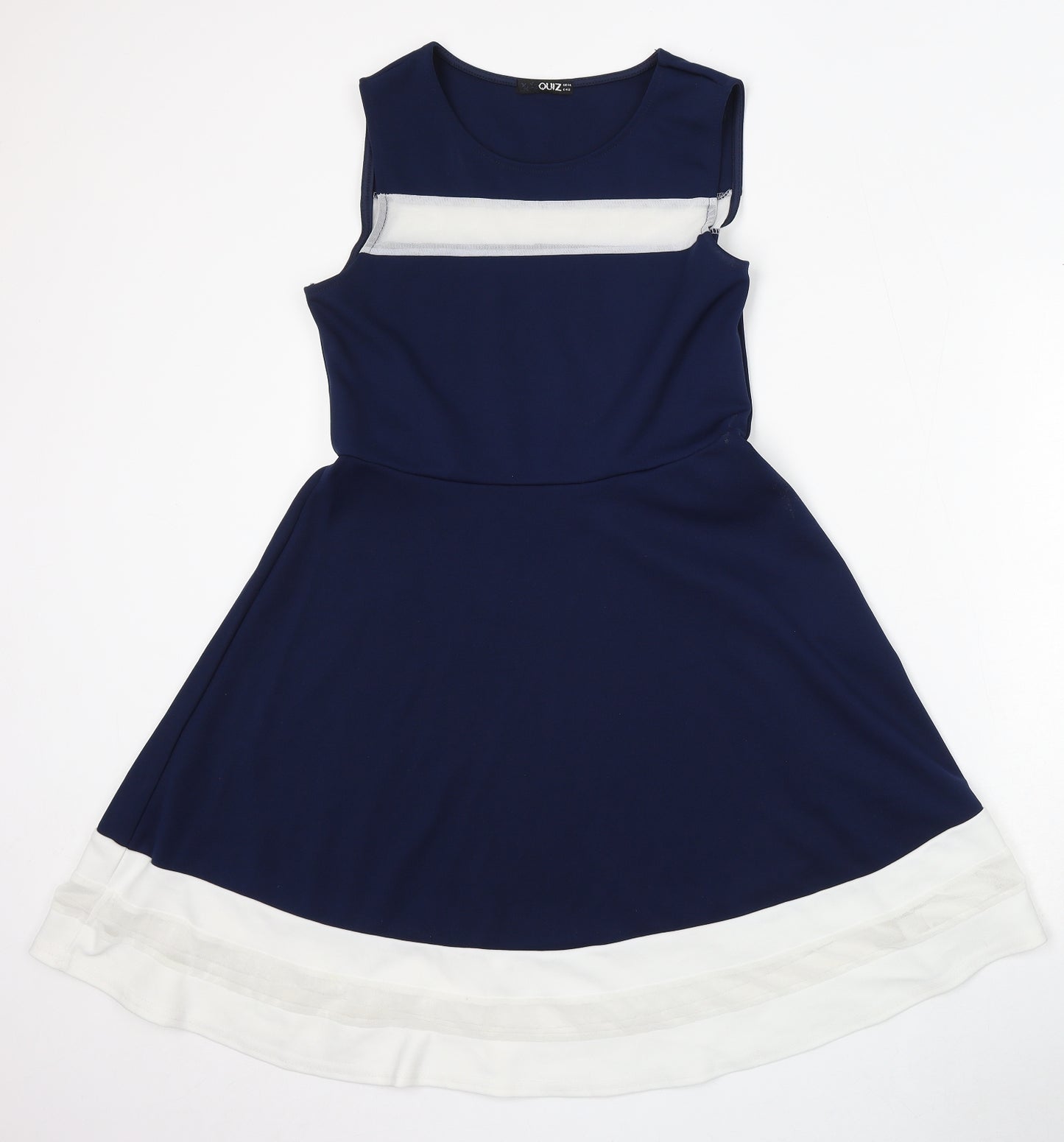 Quiz Womens Blue Polyester Skater Dress Size 14 Round Neck Pullover