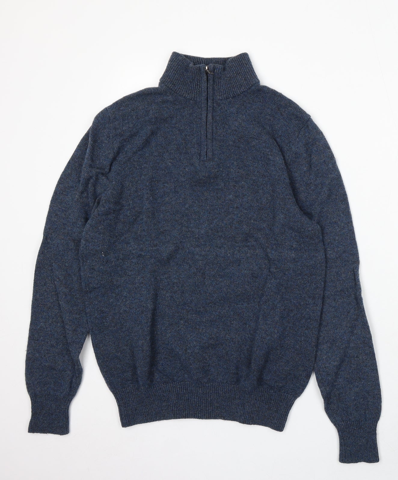 Marks and Spencer Mens Blue Mock Neck Wool Pullover Jumper Size M