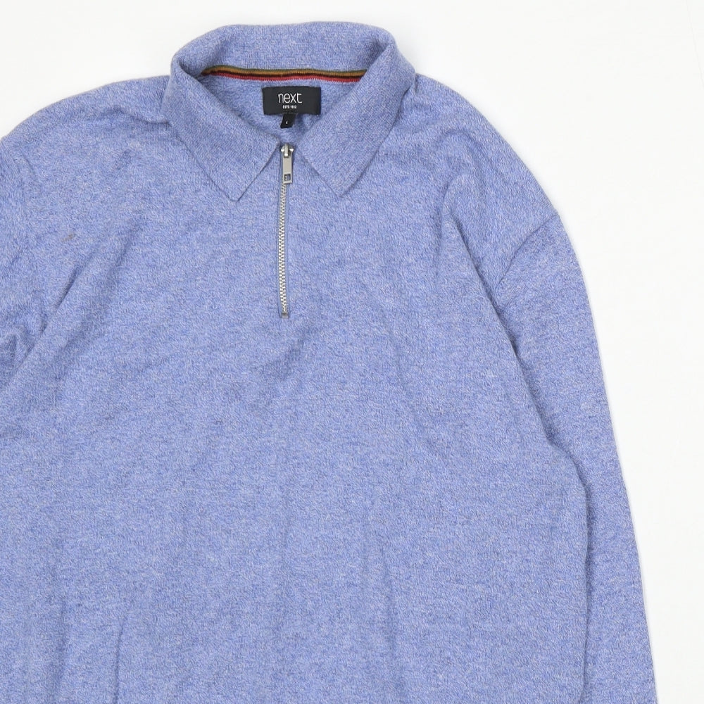 NEXT Mens Blue Collared Cotton Pullover Jumper Size L