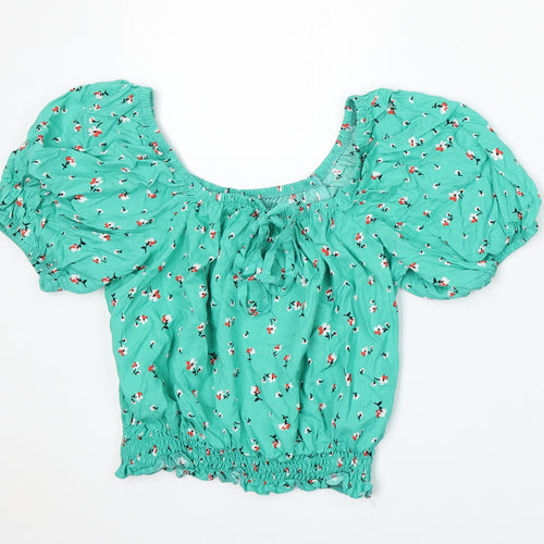 Matalan Womens Green Floral Viscose Cropped Blouse Size 8 Round Neck