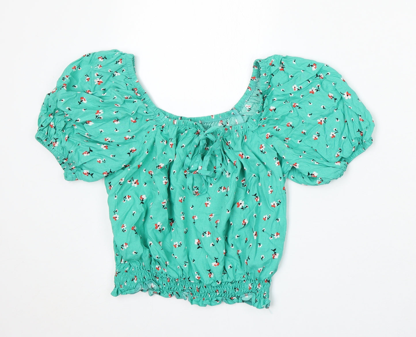 Matalan Womens Green Floral Viscose Cropped Blouse Size 8 Round Neck