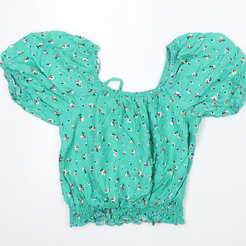 Matalan Womens Green Floral Viscose Cropped Blouse Size 8 Round Neck