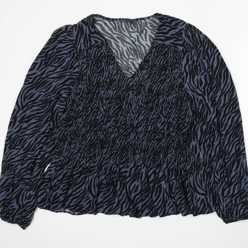Marks and Spencer Womens Blue Animal Print Polyester Basic Blouse Size 20 V-Neck