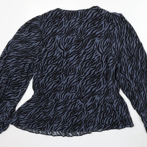 Marks and Spencer Womens Blue Animal Print Polyester Basic Blouse Size 20 V-Neck