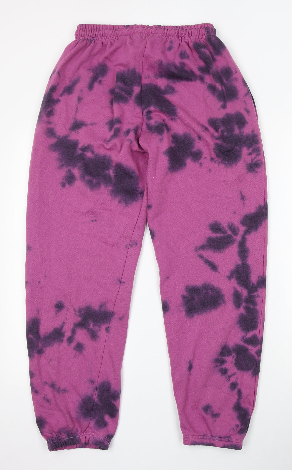 PRETTYLITTLETHING Womens Purple Geometric Cotton Jogger Trousers Size 8 L29 in Regular Drawstring - Tie Dye