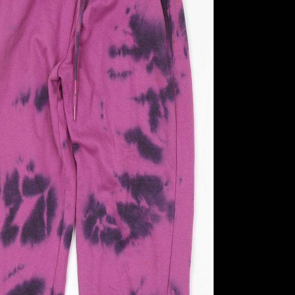 PRETTYLITTLETHING Womens Purple Geometric Cotton Jogger Trousers Size 8 L29 in Regular Drawstring - Tie Dye