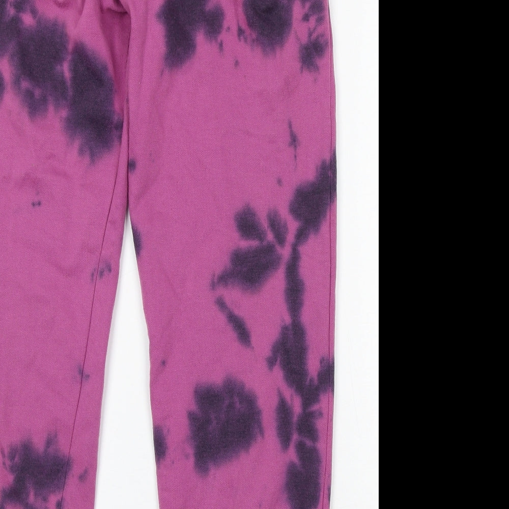 PRETTYLITTLETHING Womens Purple Geometric Cotton Jogger Trousers Size 8 L29 in Regular Drawstring - Tie Dye