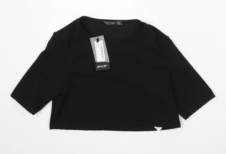 Nasty Gal Womens Black Polyester Basic Blouse Size 10 Round Neck