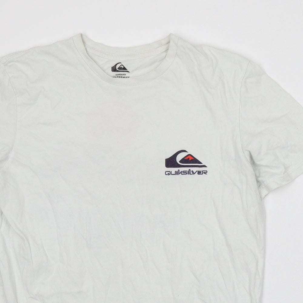 Quiksilver Mens White Cotton T-Shirt Size L Round Neck