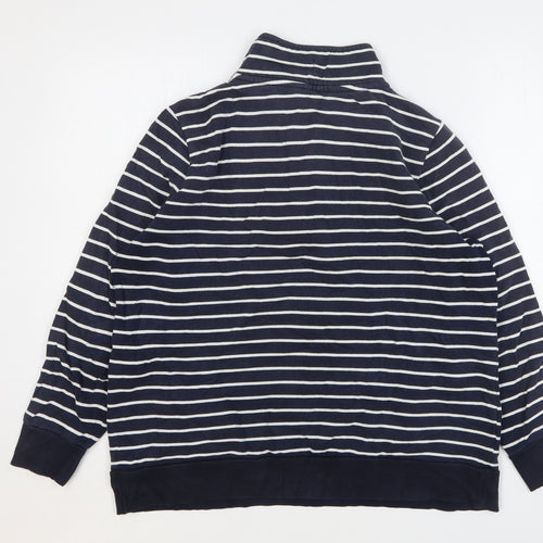 Maine New England Womens Blue Striped Cotton Pullover Sweatshirt Size 18 Zip