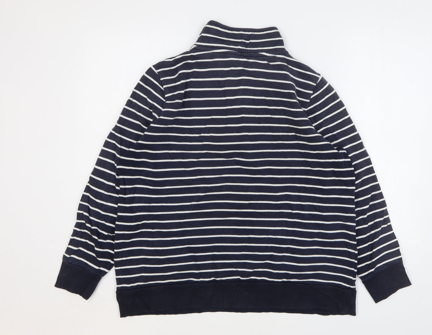 Maine New England Womens Blue Striped Cotton Pullover Sweatshirt Size 18 Zip