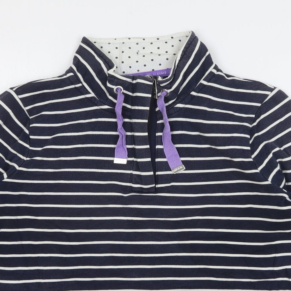 Maine New England Womens Blue Striped Cotton Pullover Sweatshirt Size 18 Zip