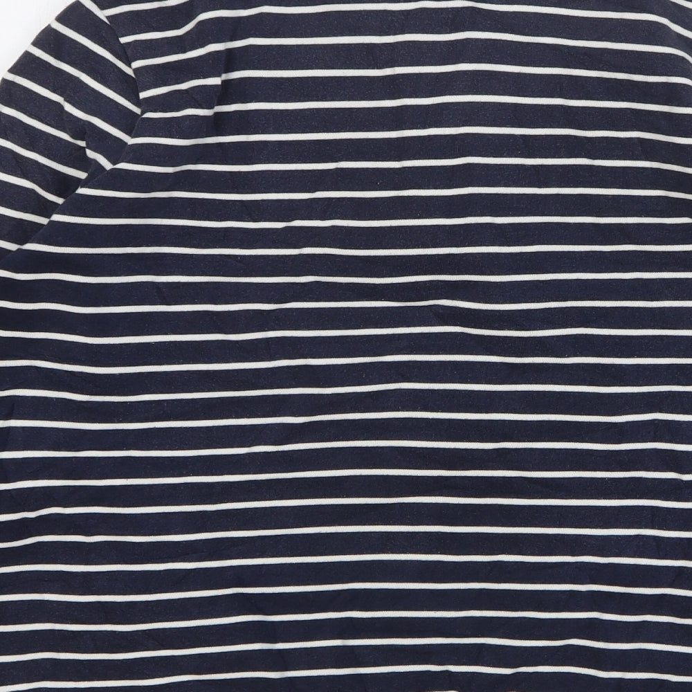 Maine New England Womens Blue Striped Cotton Pullover Sweatshirt Size 18 Zip