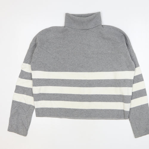 New Look Womens Grey Roll Neck Striped Viscose Pullover Jumper Size M