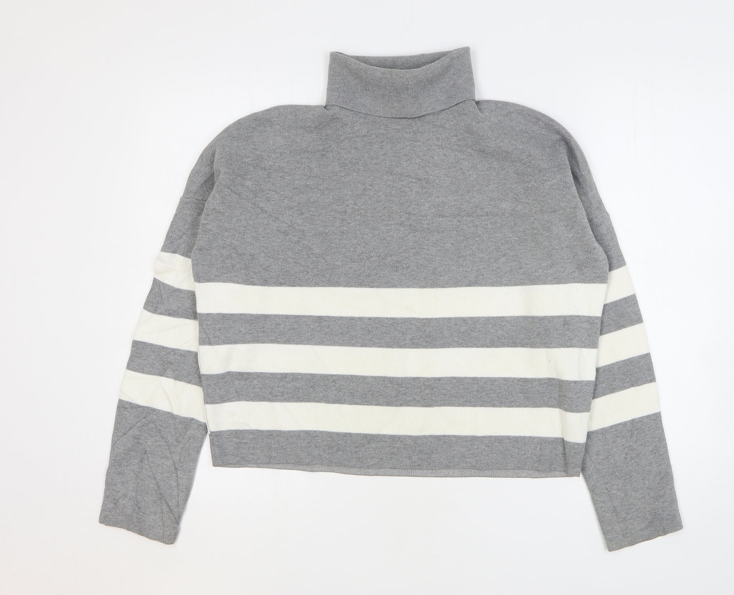 New Look Womens Grey Roll Neck Striped Viscose Pullover Jumper Size M
