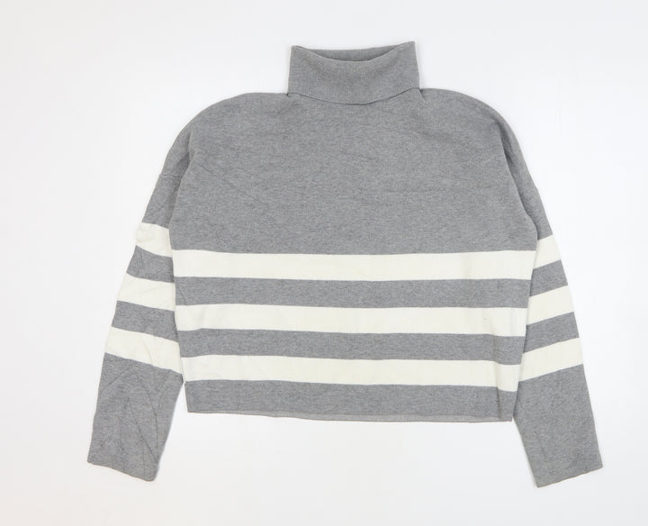 New Look Womens Grey Roll Neck Striped Viscose Pullover Jumper Size M