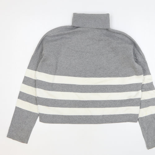New Look Womens Grey Roll Neck Striped Viscose Pullover Jumper Size M