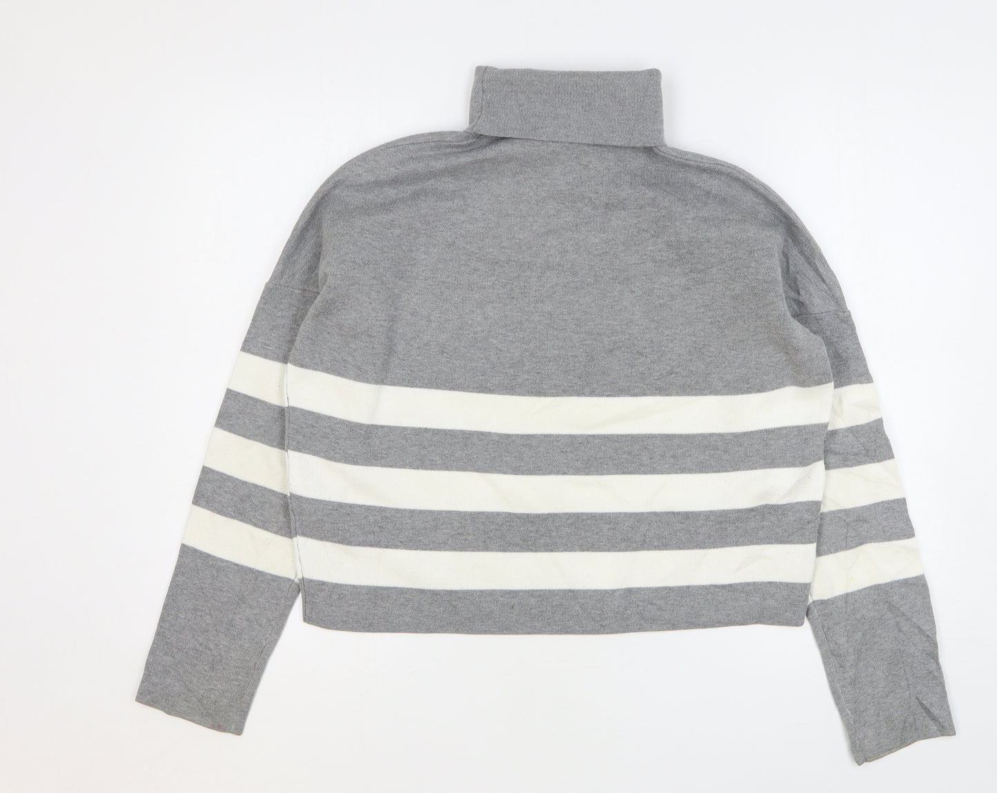 New Look Womens Grey Roll Neck Striped Viscose Pullover Jumper Size M