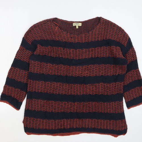 Papaya Womens Brown Round Neck Striped Acrylic Pullover Jumper Size M