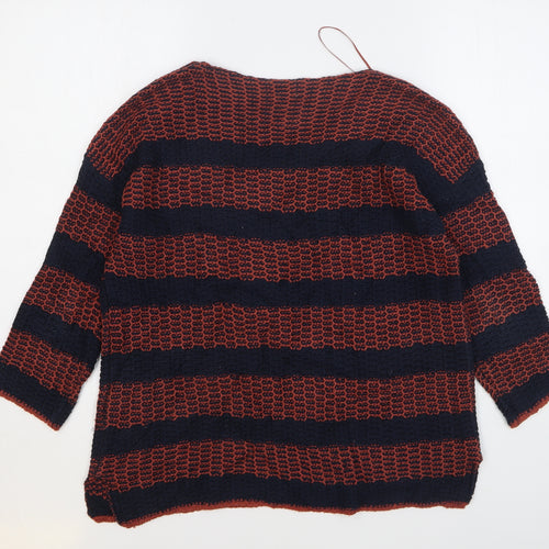 Papaya Womens Brown Round Neck Striped Acrylic Pullover Jumper Size M