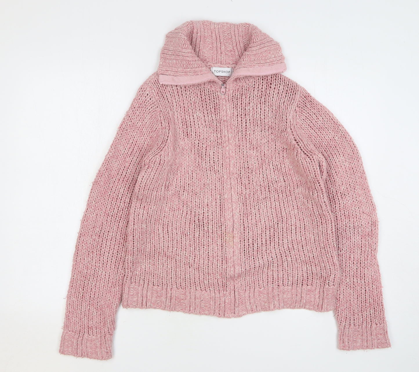 Topshop Womens Pink Acrylic Full Zip Sweatshirt Size 10 Zip